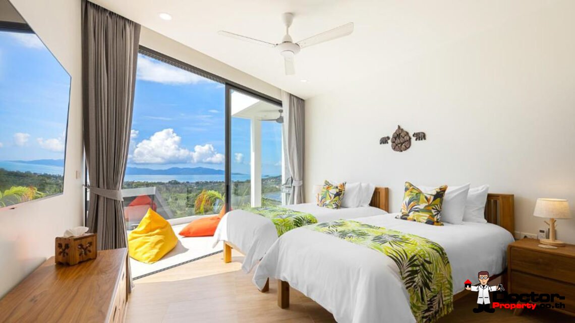 New Luxury 5 Bedroom Pool Villa with Stunning Sea View in Bo Phut, Koh Samui – For Sale