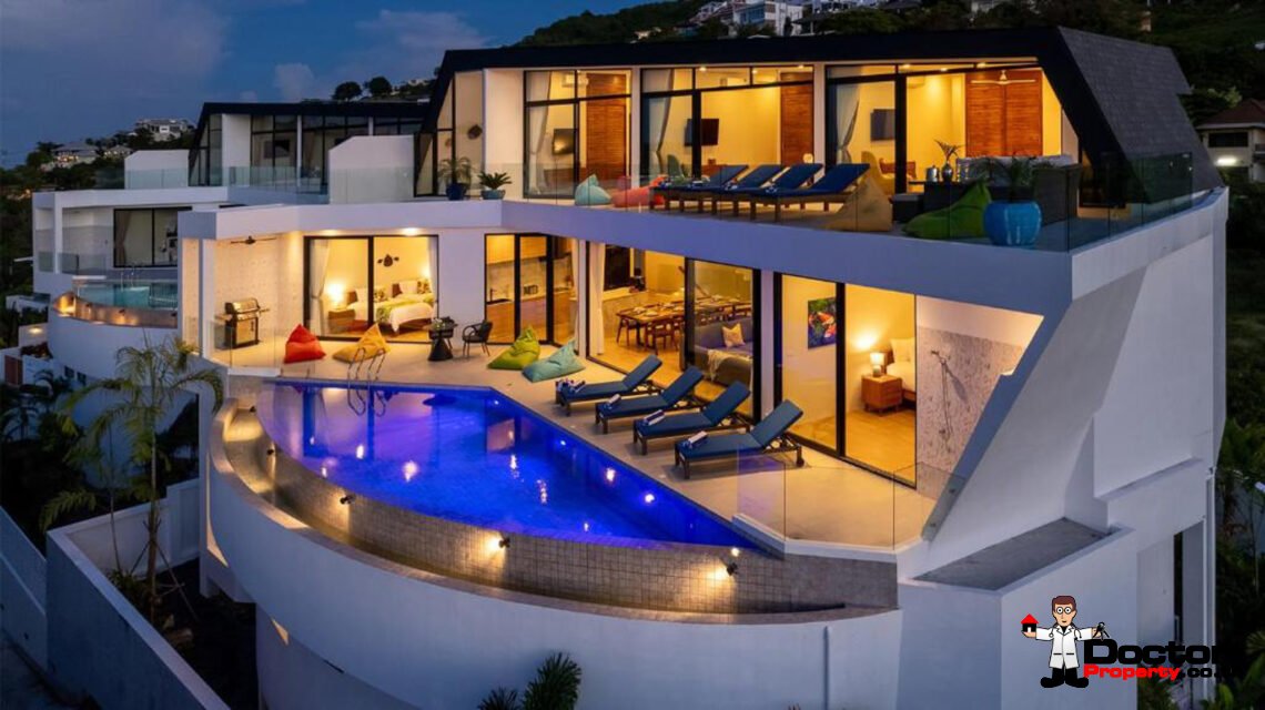 New Luxury 5 Bedroom Pool Villa with Stunning Sea View in Bo Phut, Koh Samui – For Sale