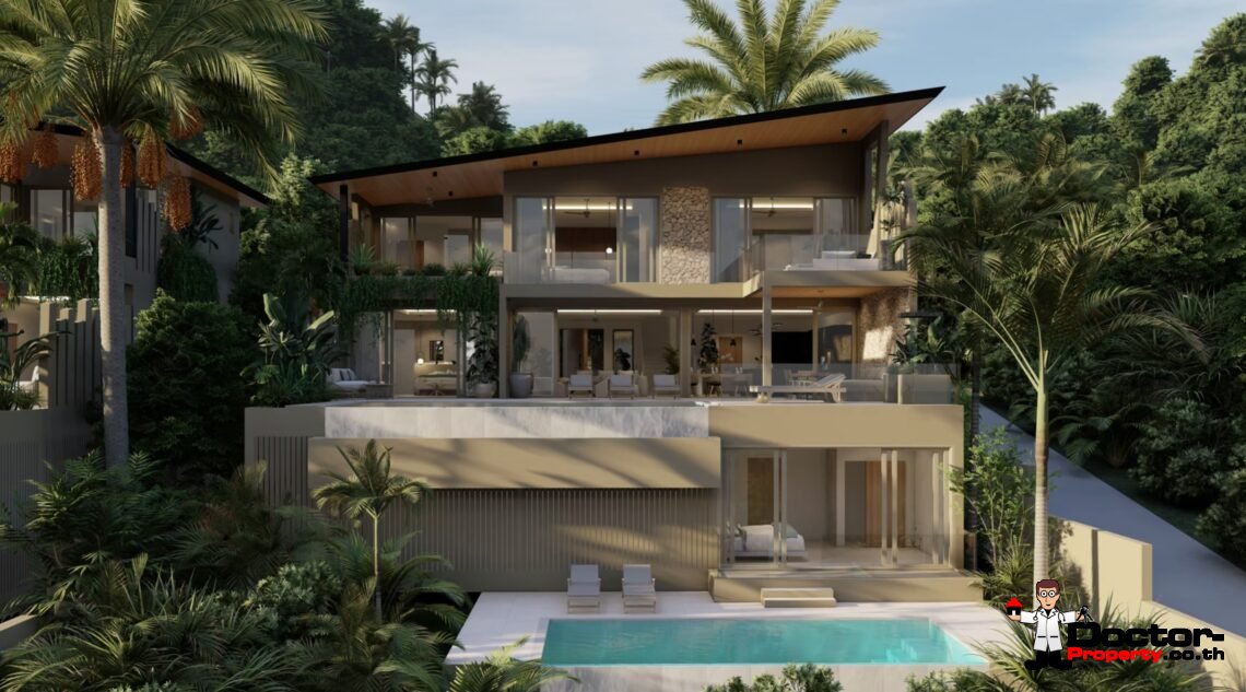 Luxury 4 Bedroom Pool Villa with Partial Sea View in Bo Phut, Koh Samui – For Sale