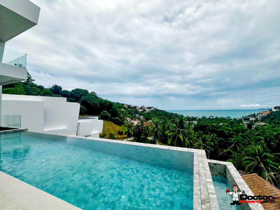 New 4 Bedroom Pool Villa with Sea View in Bang Por, Koh Samui – For Sale