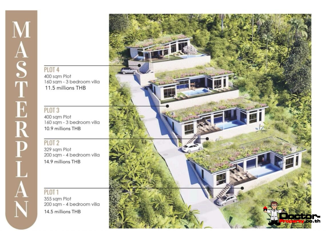 Tropical 3-4 Bedroom Pool Villa with Sea View in Lamai, Koh Samui – For Sale