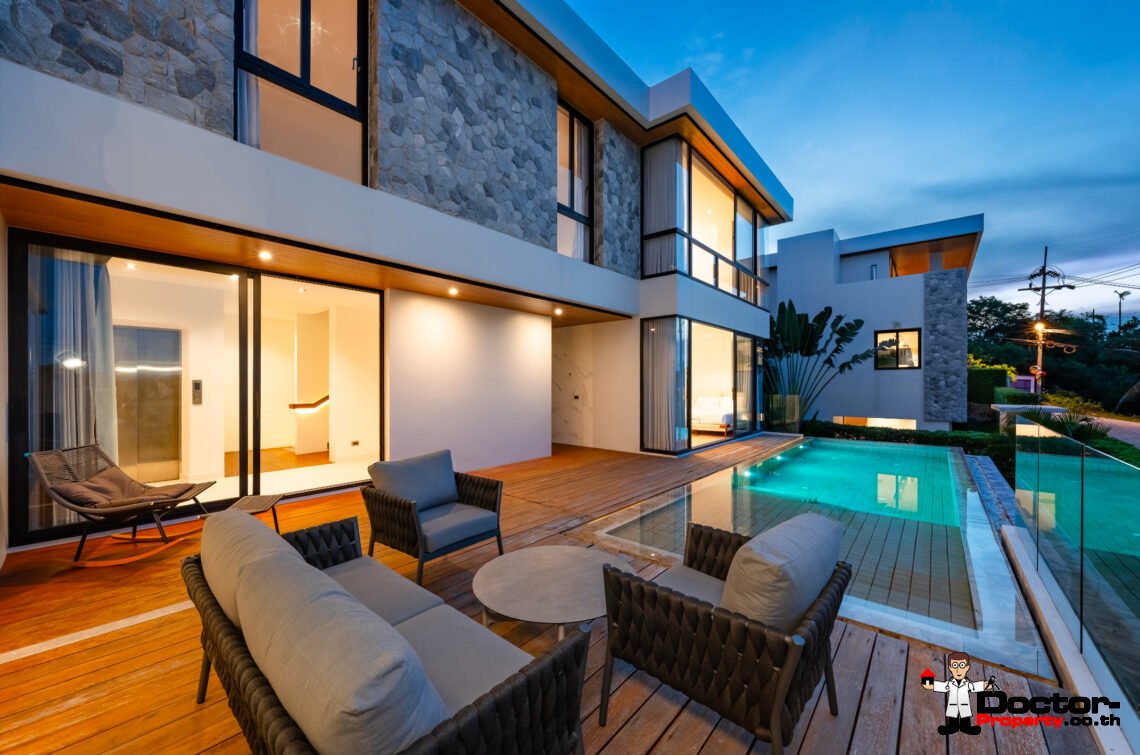 Modern 4 Bedroom Private Pool Villa with Partial Sea View in Plai Laem, Koh Samui – For Sale