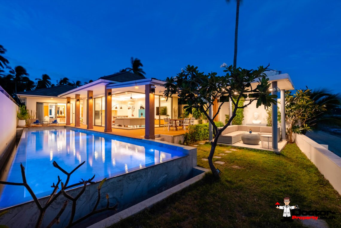 3 Bedroom Beachfront Villa in Bang Kao, Koh Samui – For Sale
