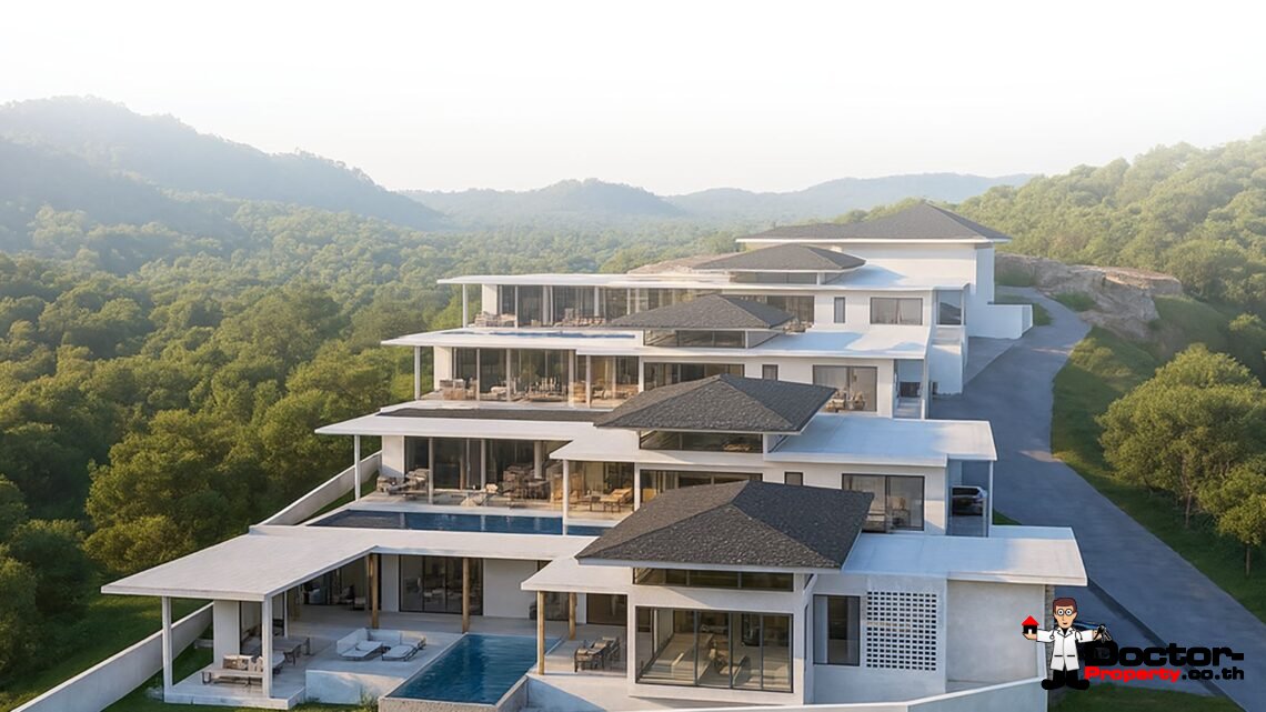 Modern 3-4 Bedroom Pool Villa with Partial Sea View and Mountain View in Lamai, Koh Samui – For Sale