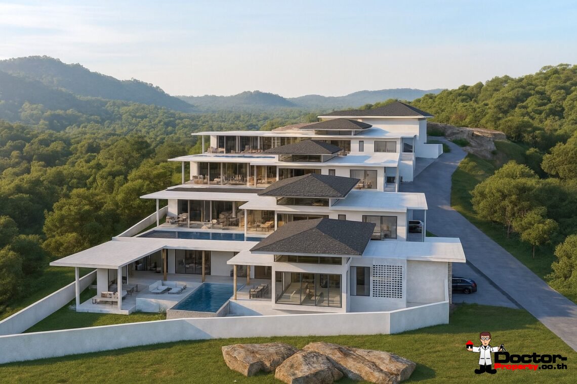 Modern 3-4 Bedroom Pool Villa with Partial Sea View and Mountain View in Lamai, Koh Samui – For Sale