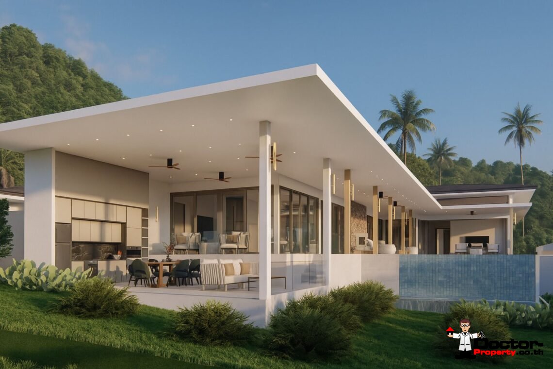 Modern 3-4 Bedroom Pool Villa with Partial Sea View and Mountain View in Lamai, Koh Samui – For Sale