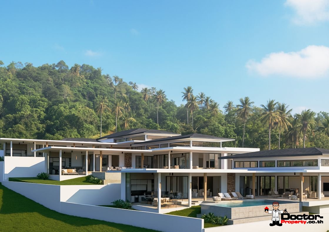 Modern 3-4 Bedroom Pool Villa with Partial Sea View and Mountain View in Lamai, Koh Samui – For Sale
