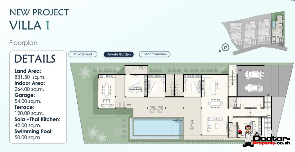 Modern 3-4 Bedroom Pool Villa with Partial Sea View and Mountain View in Lamai, Koh Samui – For Sale