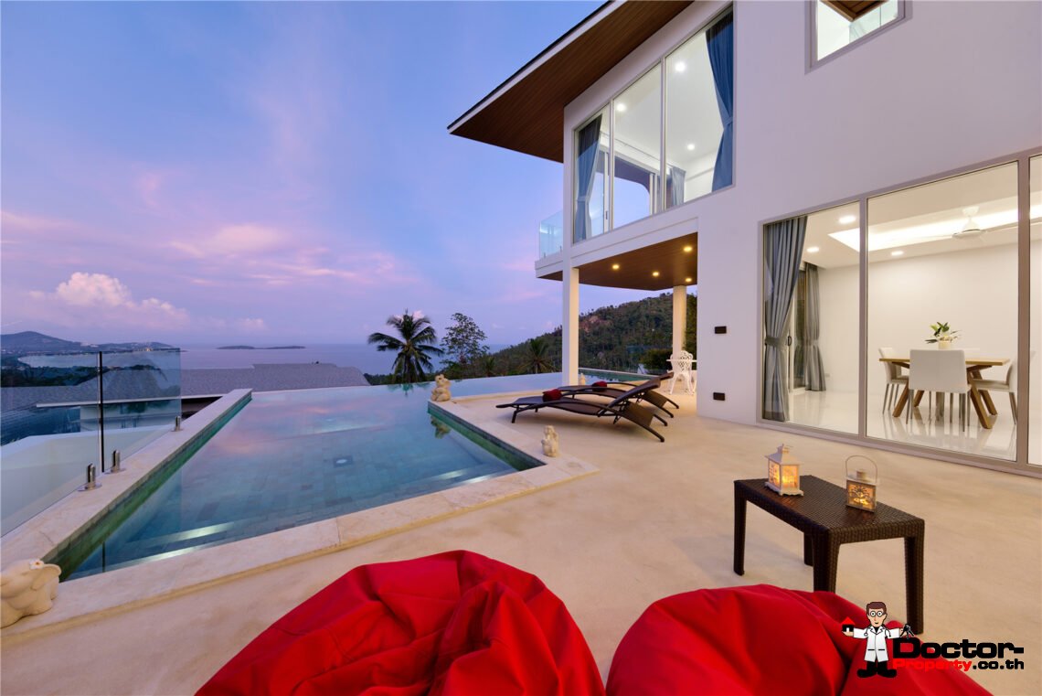 Modern 3 Bedroom Pool Villa with Sea View in Chaweng Noi, Koh Samui – For Sale