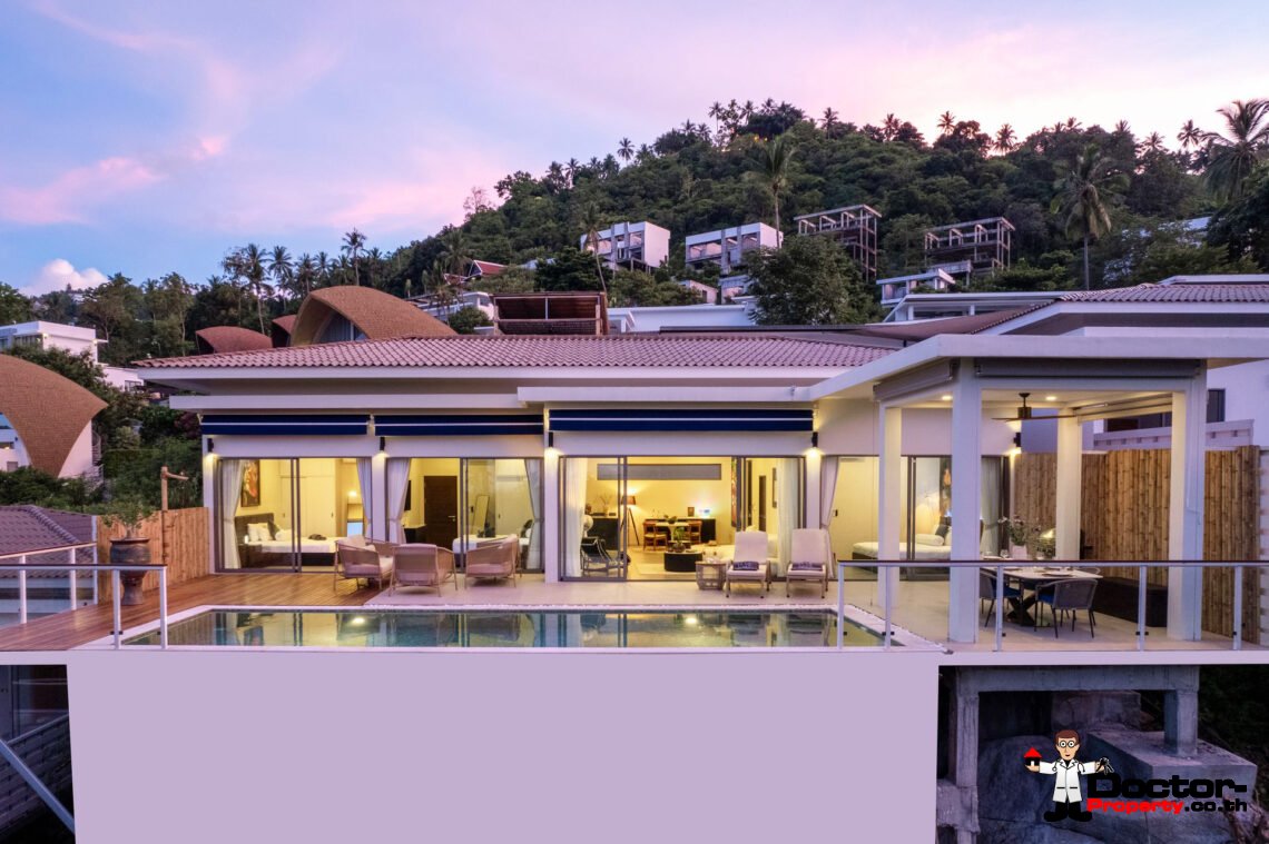 Modern 4 Bedroom Pool Villa with Partial Sea View in Chaweng Noi, Koh Samui – For Sale