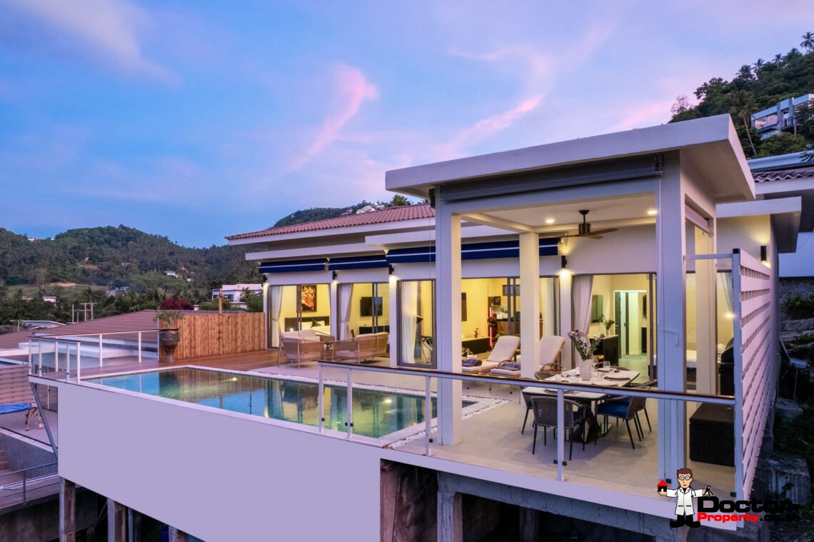 Modern 4 Bedroom Pool Villa with Partial Sea View in Chaweng Noi, Koh Samui – For Sale