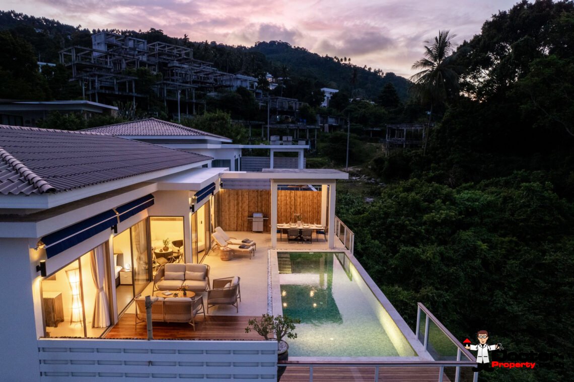 Modern 4 Bedroom Pool Villa with Partial Sea View in Chaweng Noi, Koh Samui – For Sale