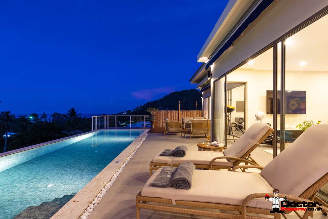 Modern 4 Bedroom Pool Villa with Partial Sea View in Chaweng Noi, Koh Samui – For Sale
