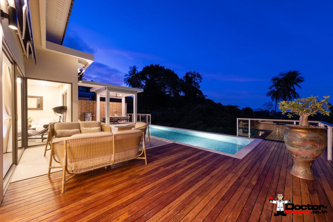 Modern 4 Bedroom Pool Villa with Partial Sea View in Chaweng Noi, Koh Samui – For Sale