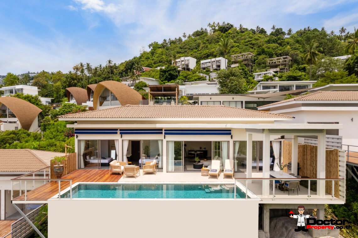 Modern 4 Bedroom Pool Villa with Partial Sea View in Chaweng Noi, Koh Samui – For Sale