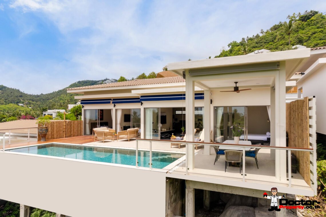 Modern 4 Bedroom Pool Villa with Partial Sea View in Chaweng Noi, Koh Samui – For Sale