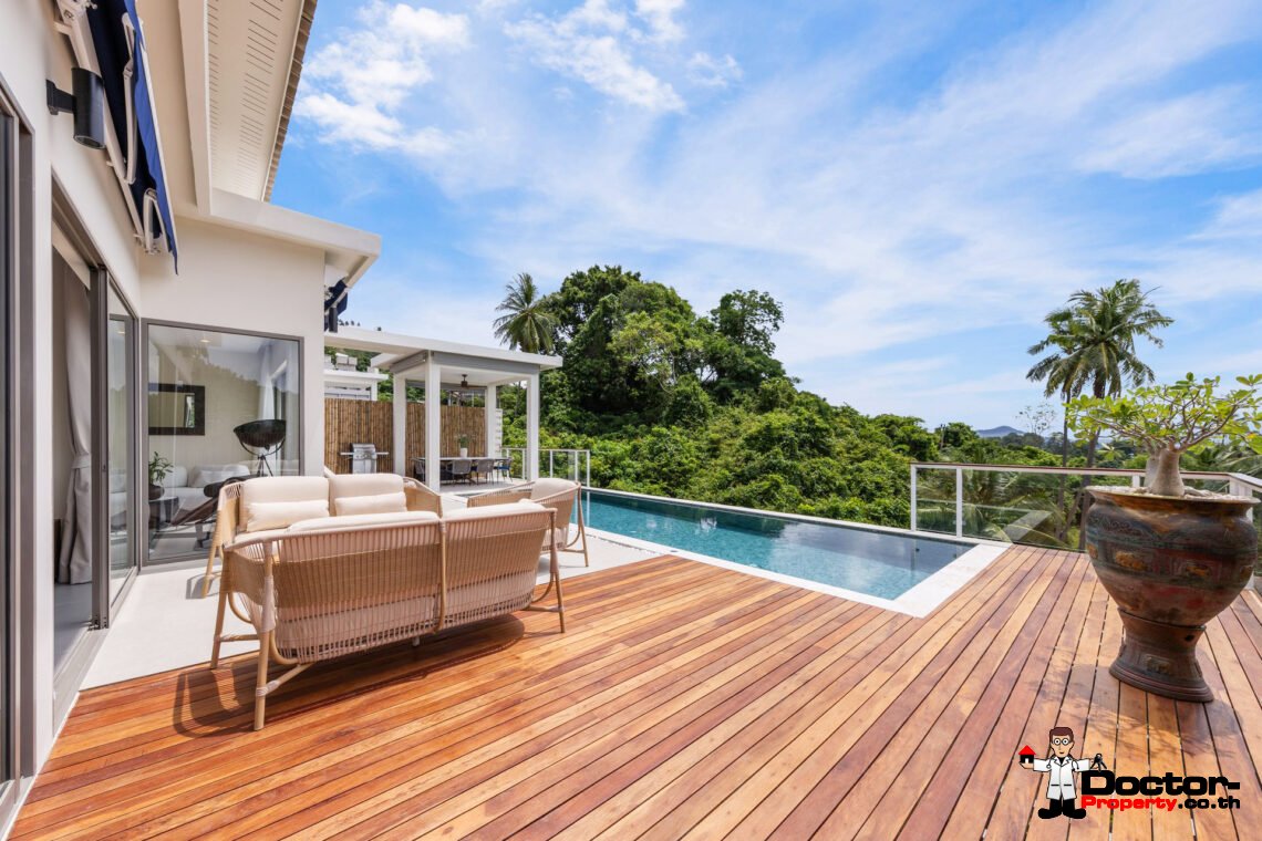 Modern 4 Bedroom Pool Villa with Partial Sea View in Chaweng Noi, Koh Samui – For Sale