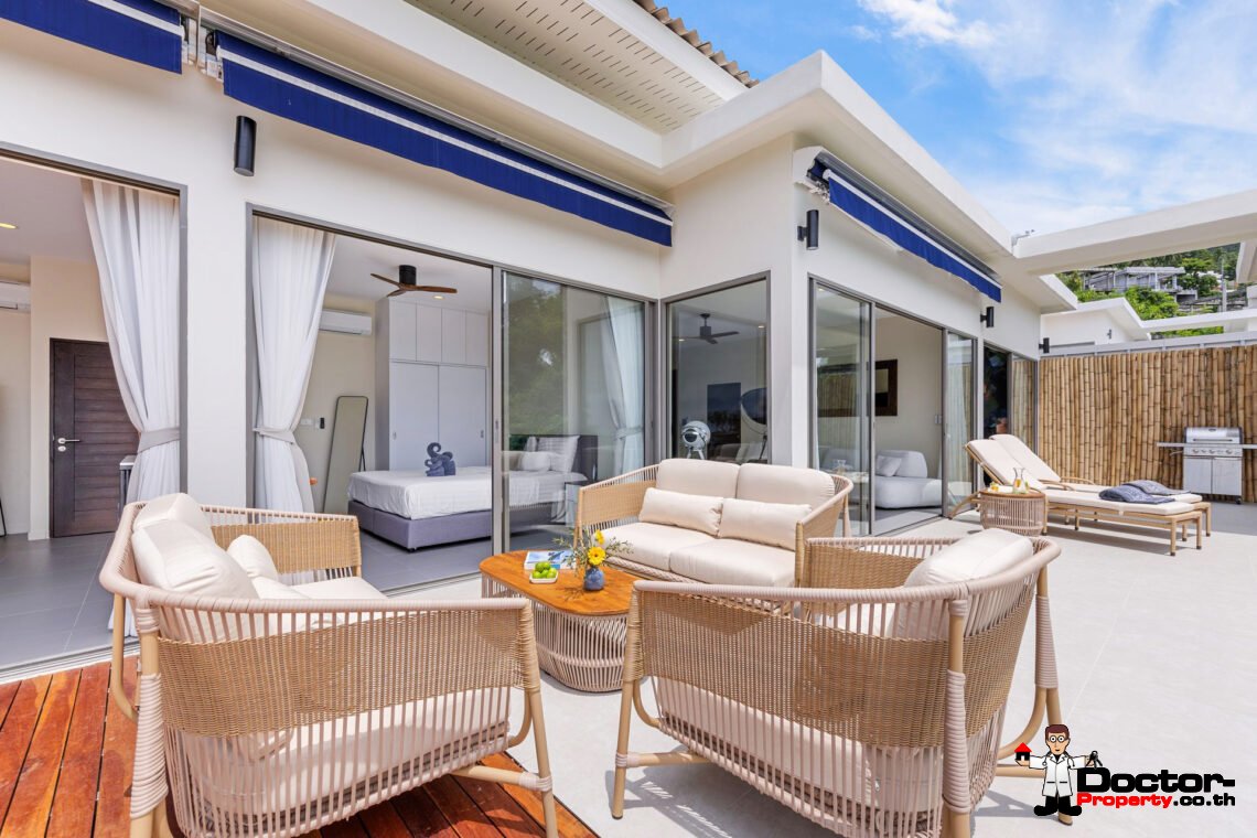 Modern 4 Bedroom Pool Villa with Partial Sea View in Chaweng Noi, Koh Samui – For Sale