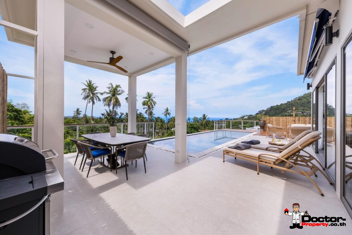 Modern 3 Bedroom Pool Villa with Partial Sea View in Chaweng Noi, Koh Samui – For Sale