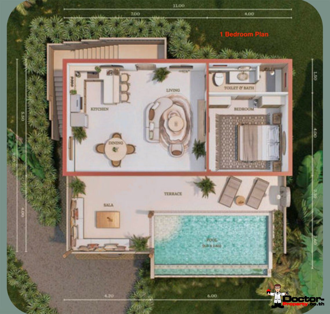 1-3 Bedroom Pool Villa with Partial Sea View in Lamai, Koh Samui – For Sale