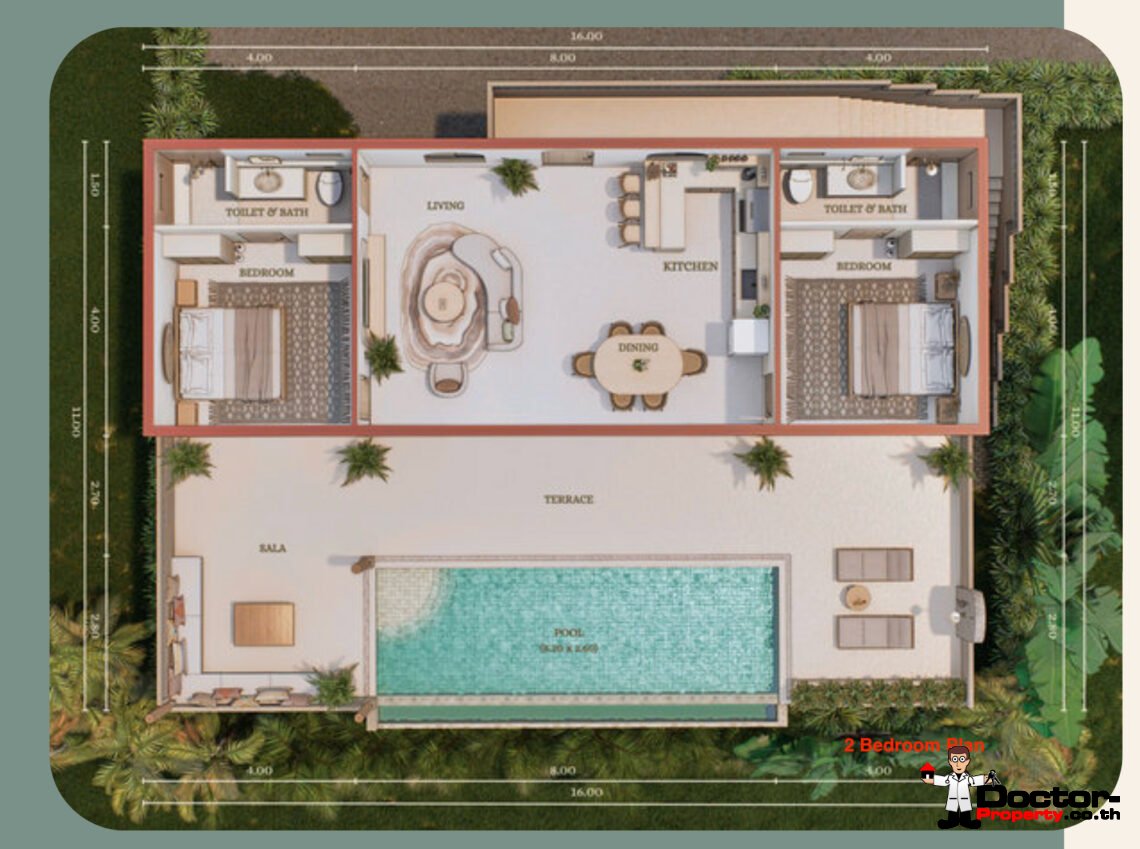 1-3 Bedroom Pool Villa with Partial Sea View in Lamai, Koh Samui – For Sale