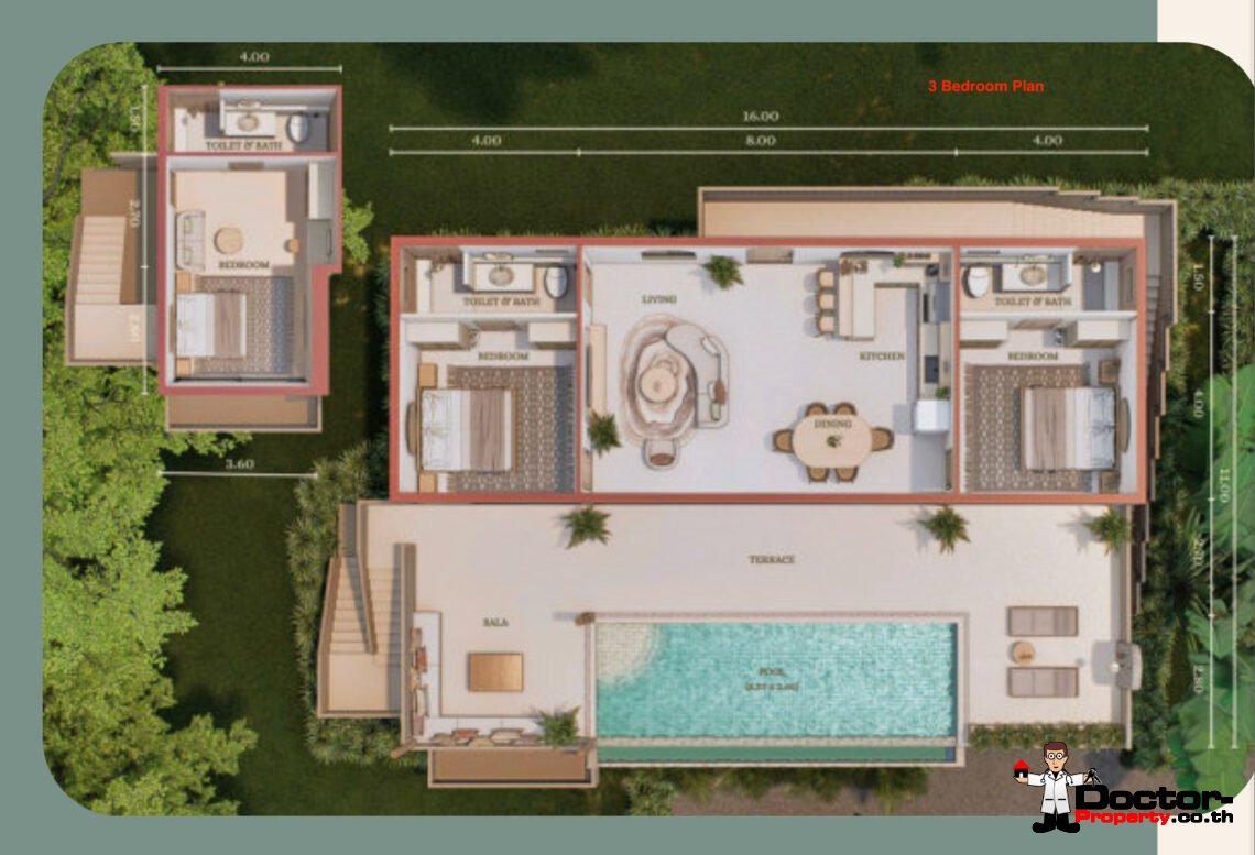 1-3 Bedroom Pool Villa with Partial Sea View in Lamai, Koh Samui – For Sale