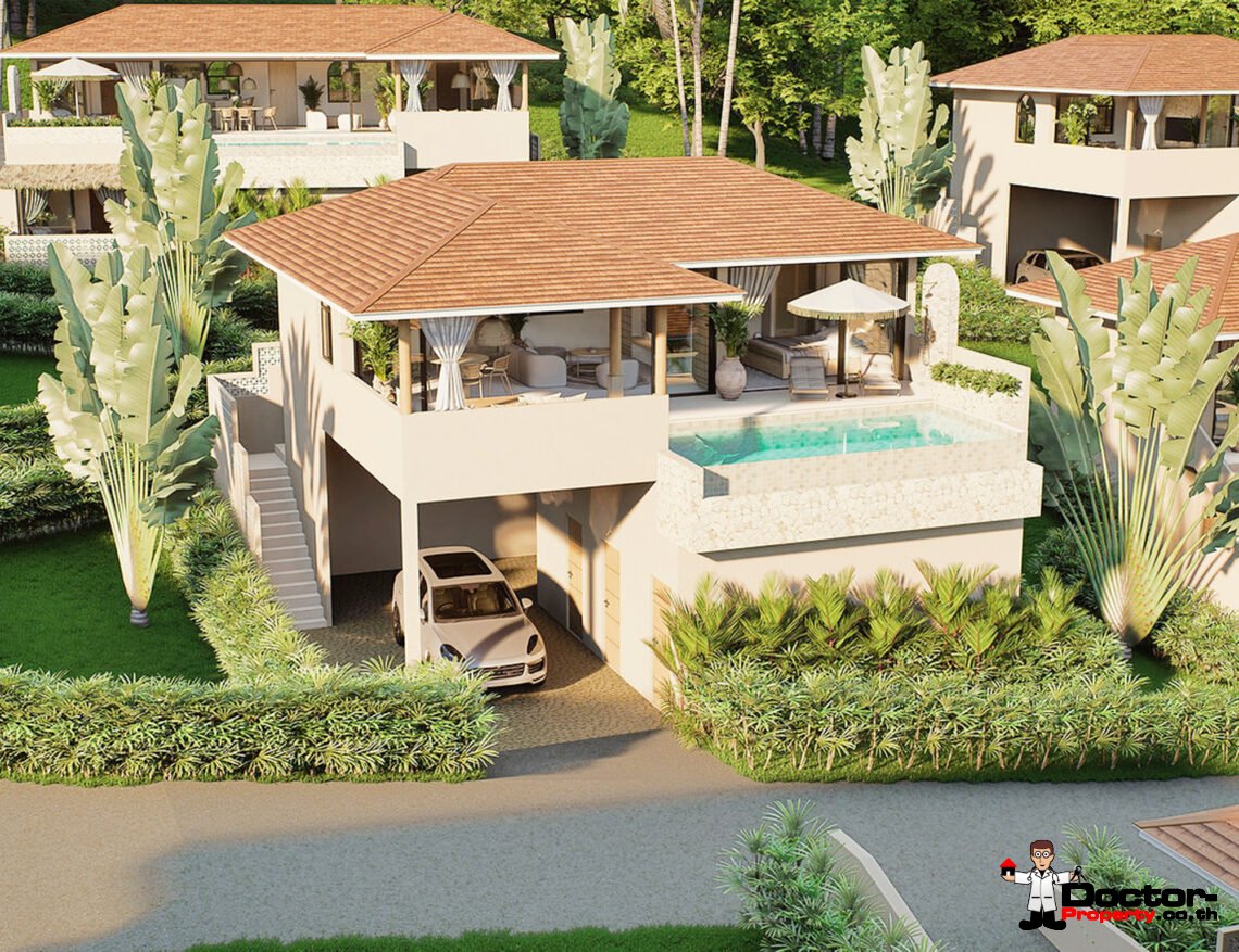 1-3 Bedroom Pool Villa with Partial Sea View in Lamai, Koh Samui – For Sale