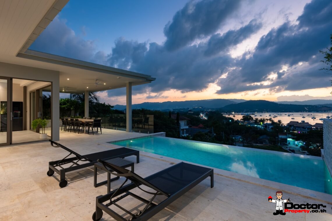 4 Bedroom Pool Villa with Sea View and Sunset View in Bang Rak, Koh Samui – For Sale