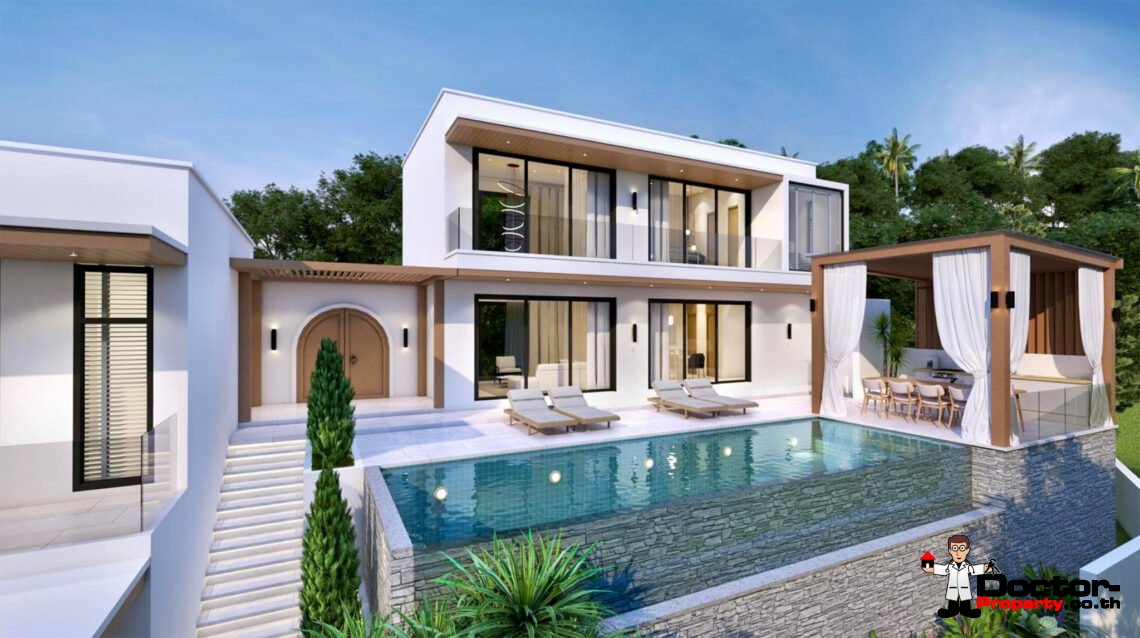 Luxury 2-4 Bedroom Private Pool Villa with Sea View and Sunset View in Bang Makham, Koh Samui – For Sale