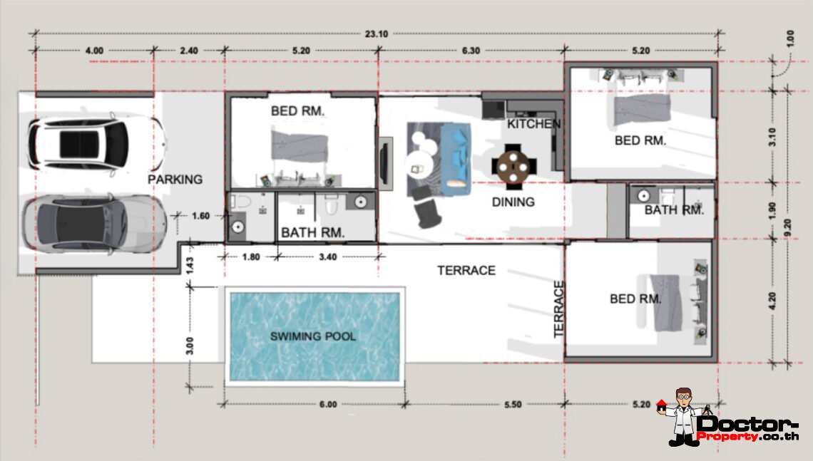 Tropical 3 Bedroom Garden Pool Villa in Mae Nam, Koh Samui – For Sale