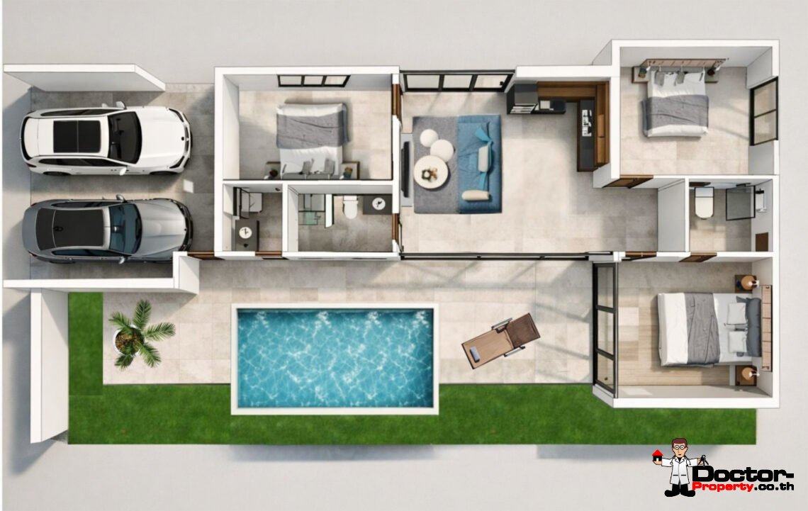 Tropical 3 Bedroom Garden Pool Villa in Mae Nam, Koh Samui – For Sale