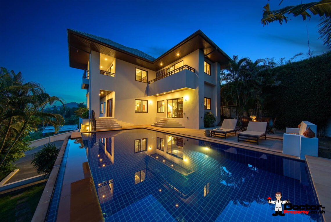 4 Bedroom Pool Villa with Sea View in Choeng Mon, Koh Samui – For Sale