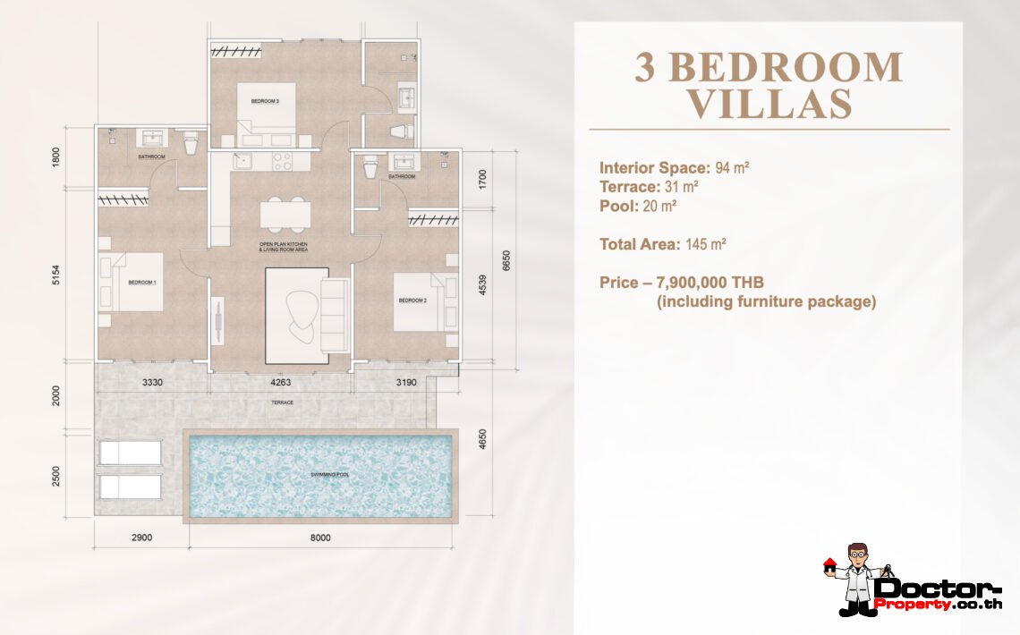 1 and 3 Bedroom Pool Villa with Bali Style in Lamai, Koh Samui – For Sale