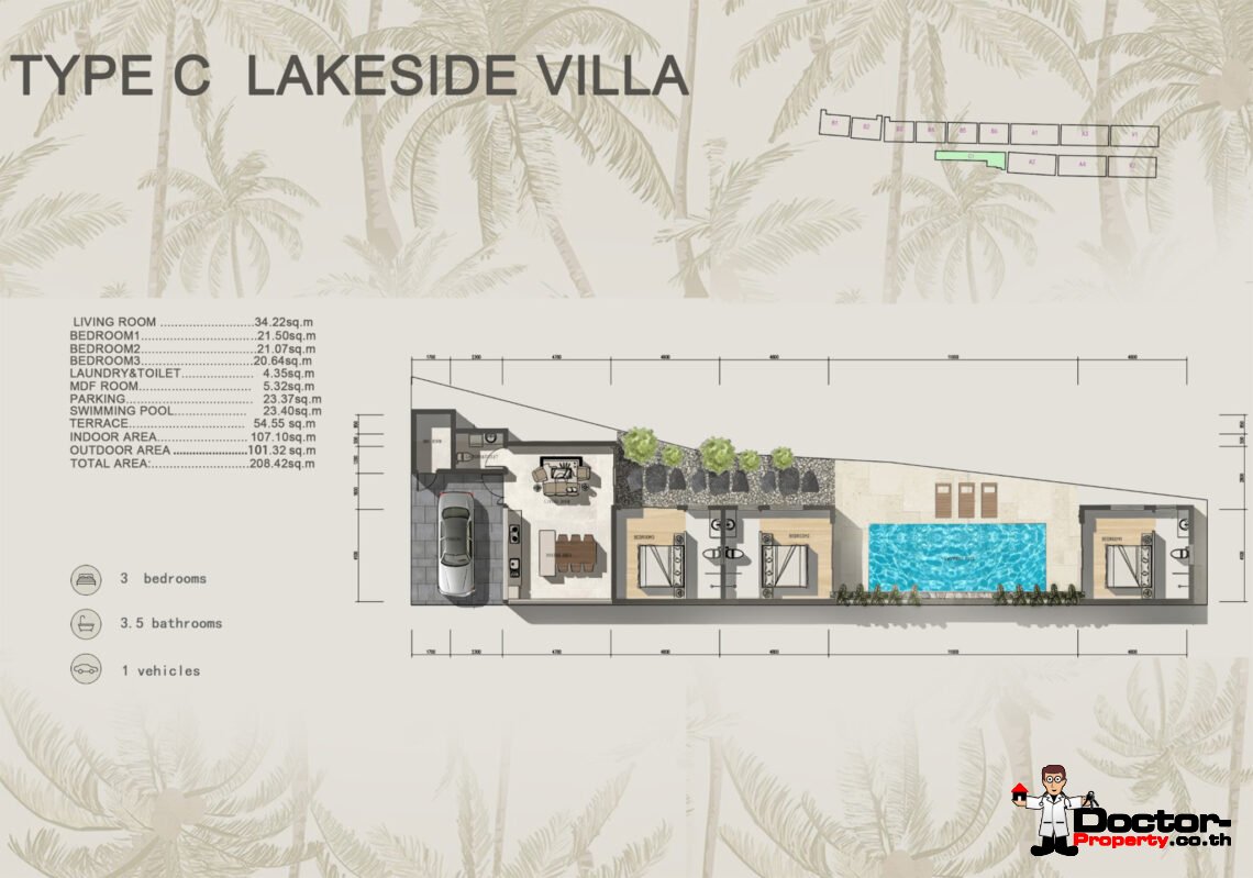 3 Bedroom Pool Villa with Lakeside in Chaweng, Koh Samui – For Sale