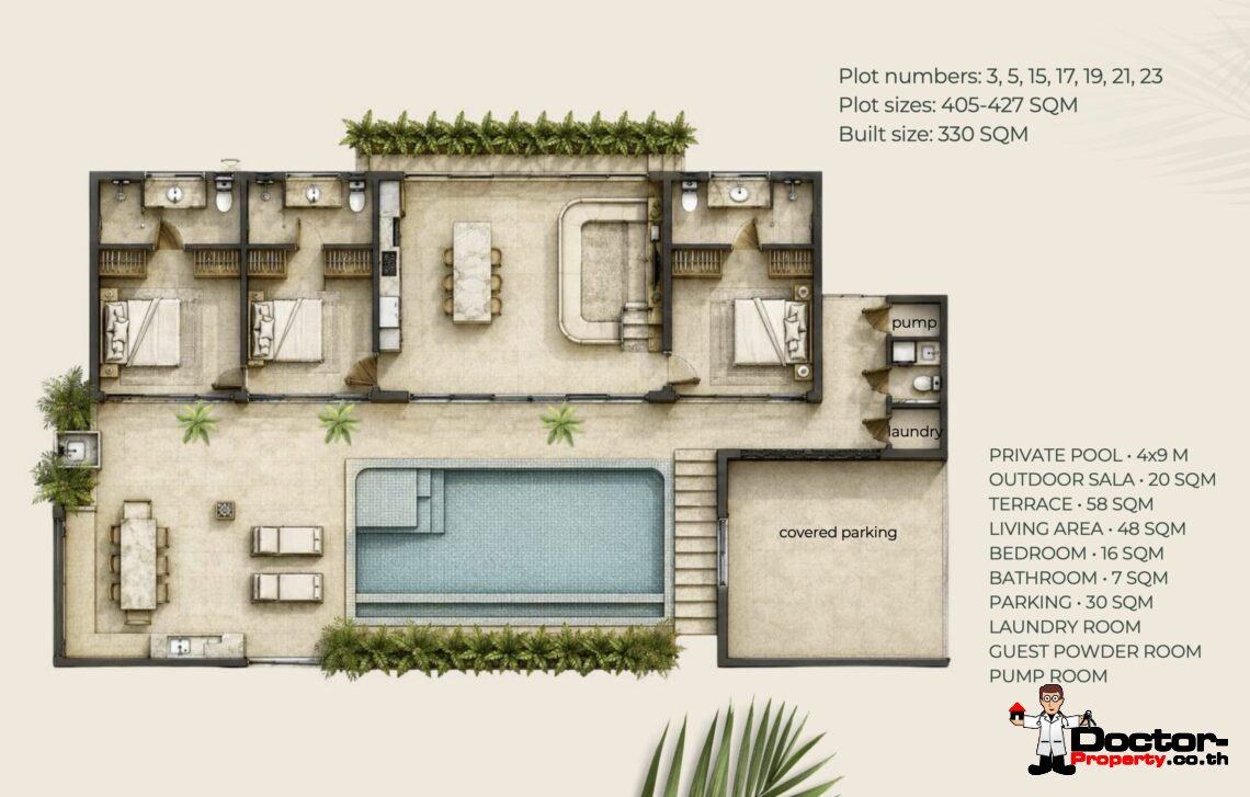 New 3 Bedroom Tropical Villa in Thong Krut, Koh Samui – For Sale
