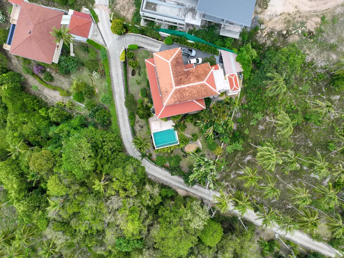 Aerial overview at the villa in Taling Ngam, Koh Samui