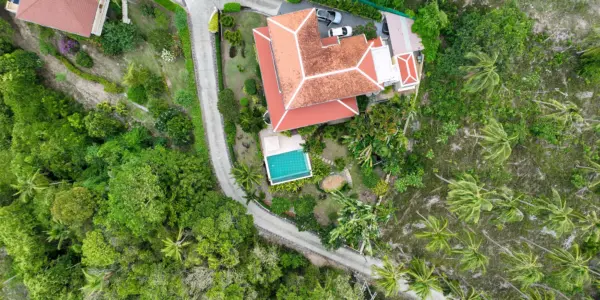 Aerial overview at the villa in Taling Ngam, Koh Samui