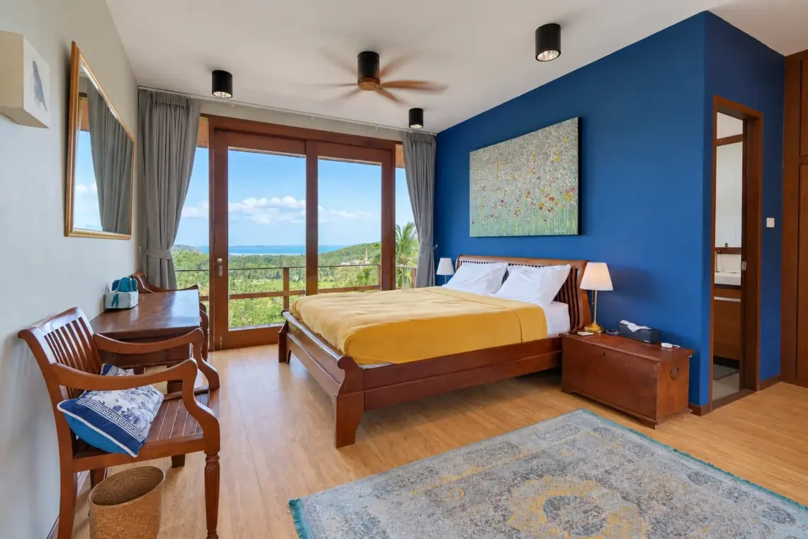 Blue bedroom at the villa in Taling Ngam, Koh Samui