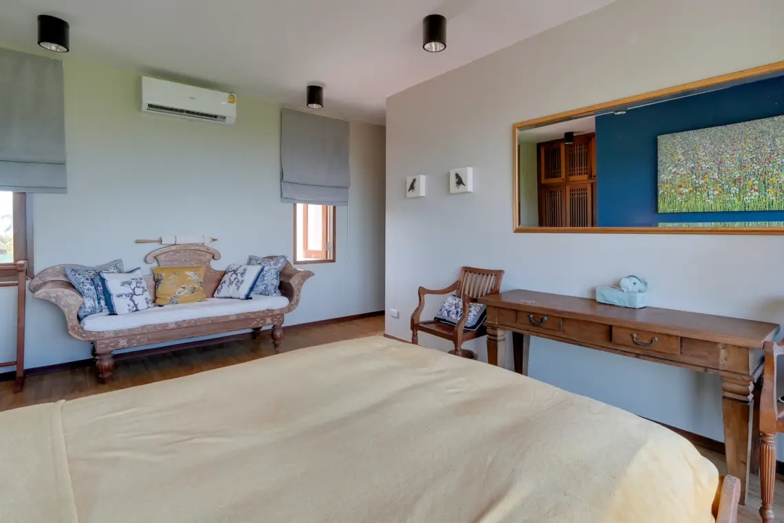 Blue bedroom at the villa in Taling Ngam, Koh Samui