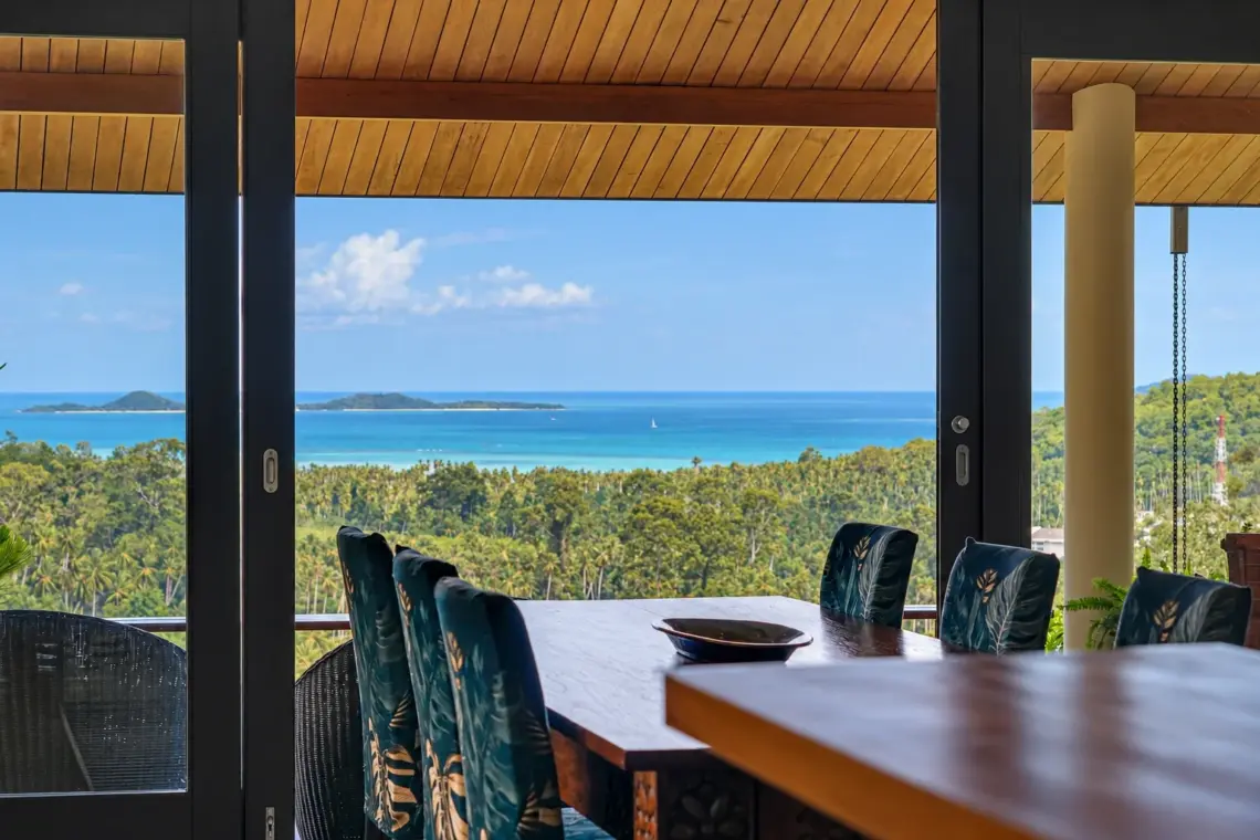 Dining room sea view at the villa in Taling Ngam, Koh Samui