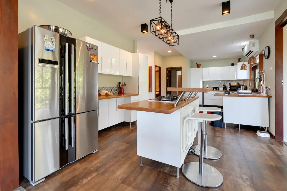 Kitchen and dining area at the villa in Taling Ngam, Koh Samui
