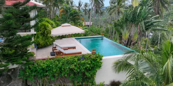 Villa and pool aerial at the villa in Taling Ngam, Koh Samui