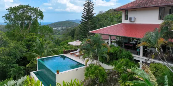 Villa and pool aerial at the villa in Taling Ngam, Koh Samui