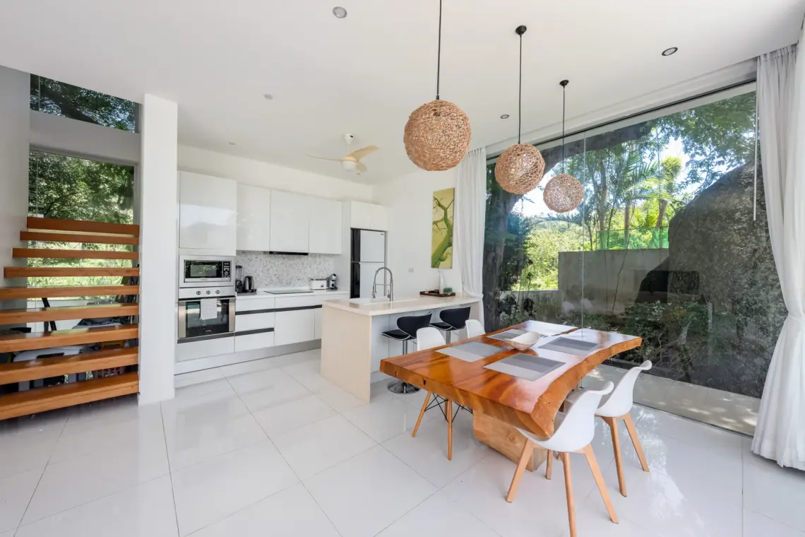 kitchen and dining in a garden pool villa in Lamai