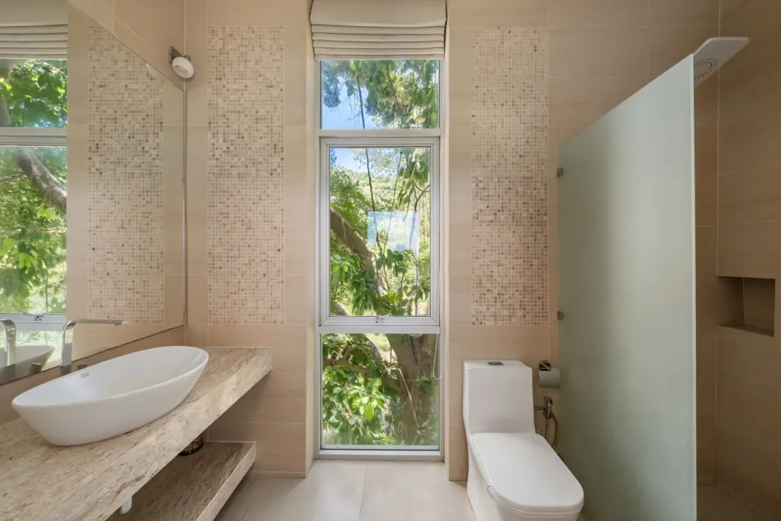 bathroom one in a garden pool villa in Lamai
