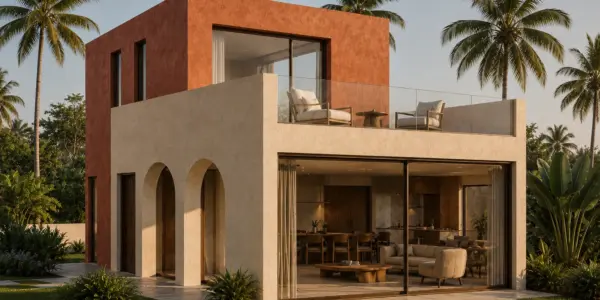 Architectural render of a two bedroom villa with roof terrace in Chaweng Noi, Koh Samui