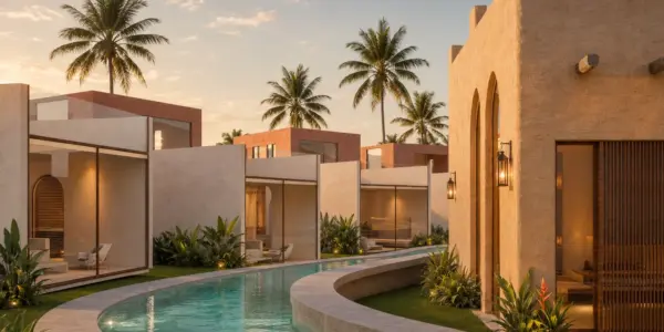 Architectural render of lagoon setting sunset in Chaweng Noi, Koh Samui