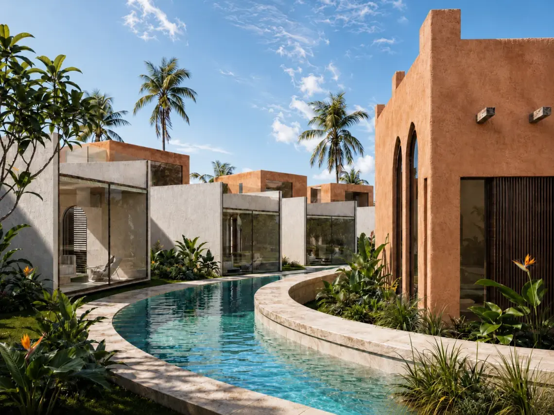 Architectural render of lagoon setting daytime in Chaweng Noi, Koh Samui