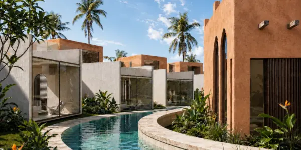 Architectural render of lagoon setting daytime in Chaweng Noi, Koh Samui