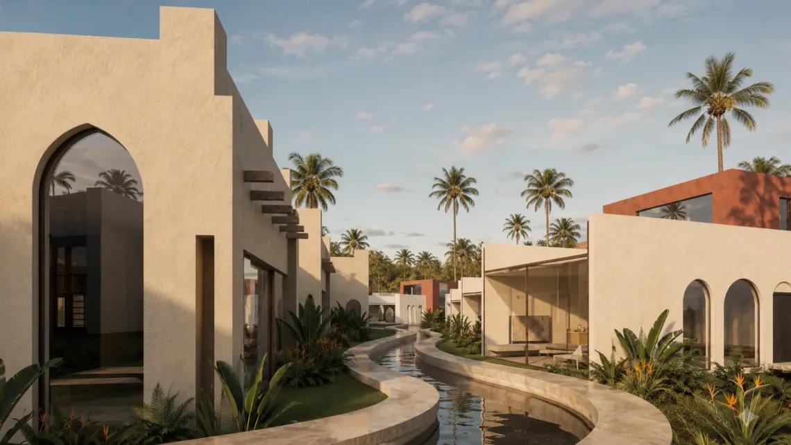 Architectural render of lagoon overview in Chaweng Noi, Koh Samui